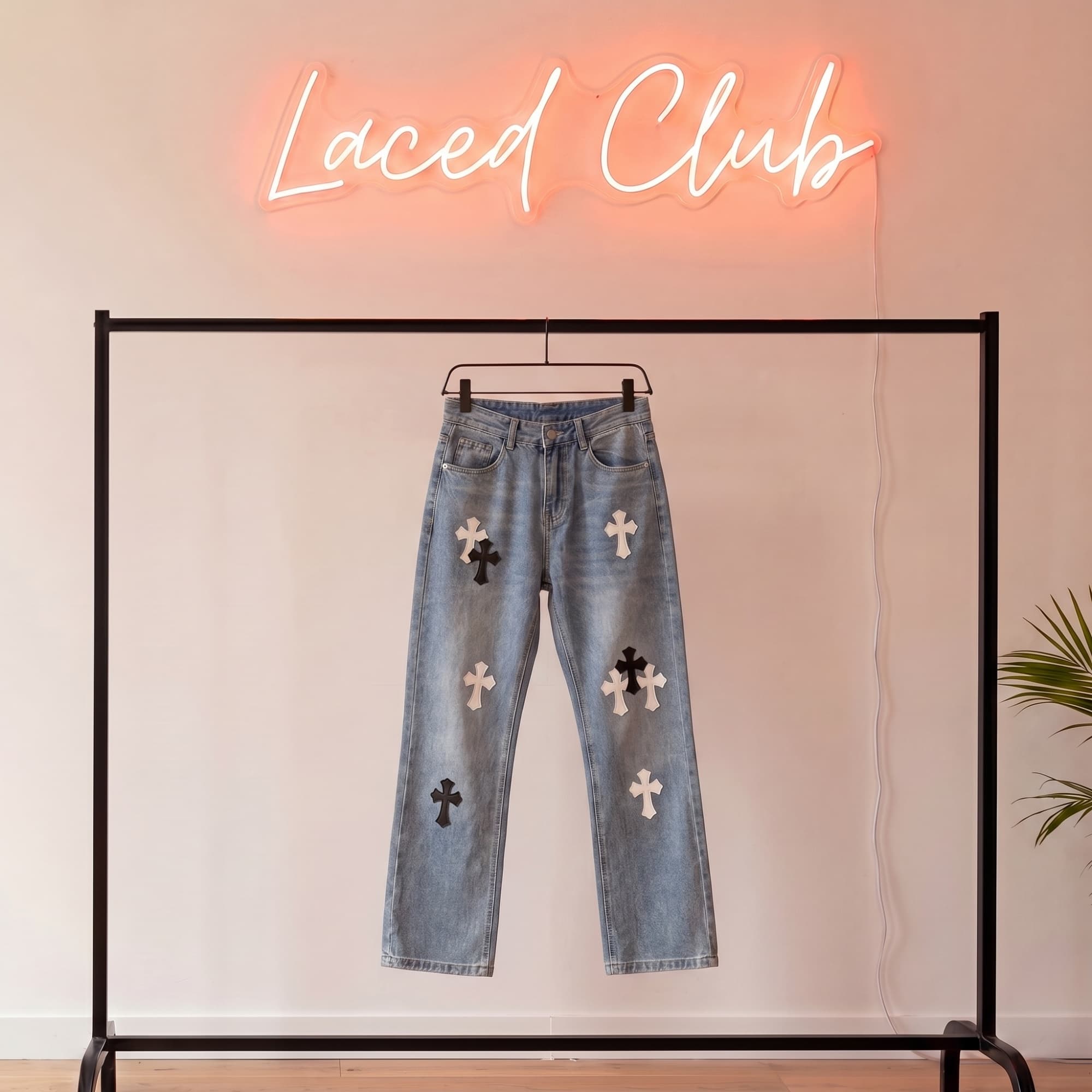 Chrome Hearts Cross Patch Jeans — Light Blue
