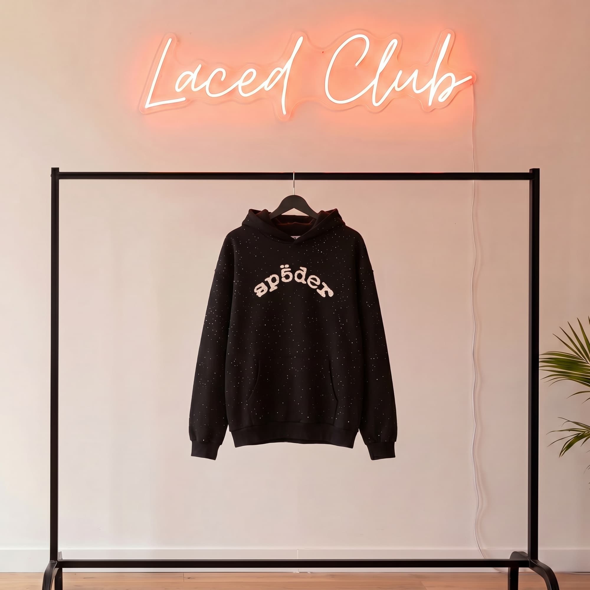Sp5der VVS Rhinestone Hoodie — Black/White
