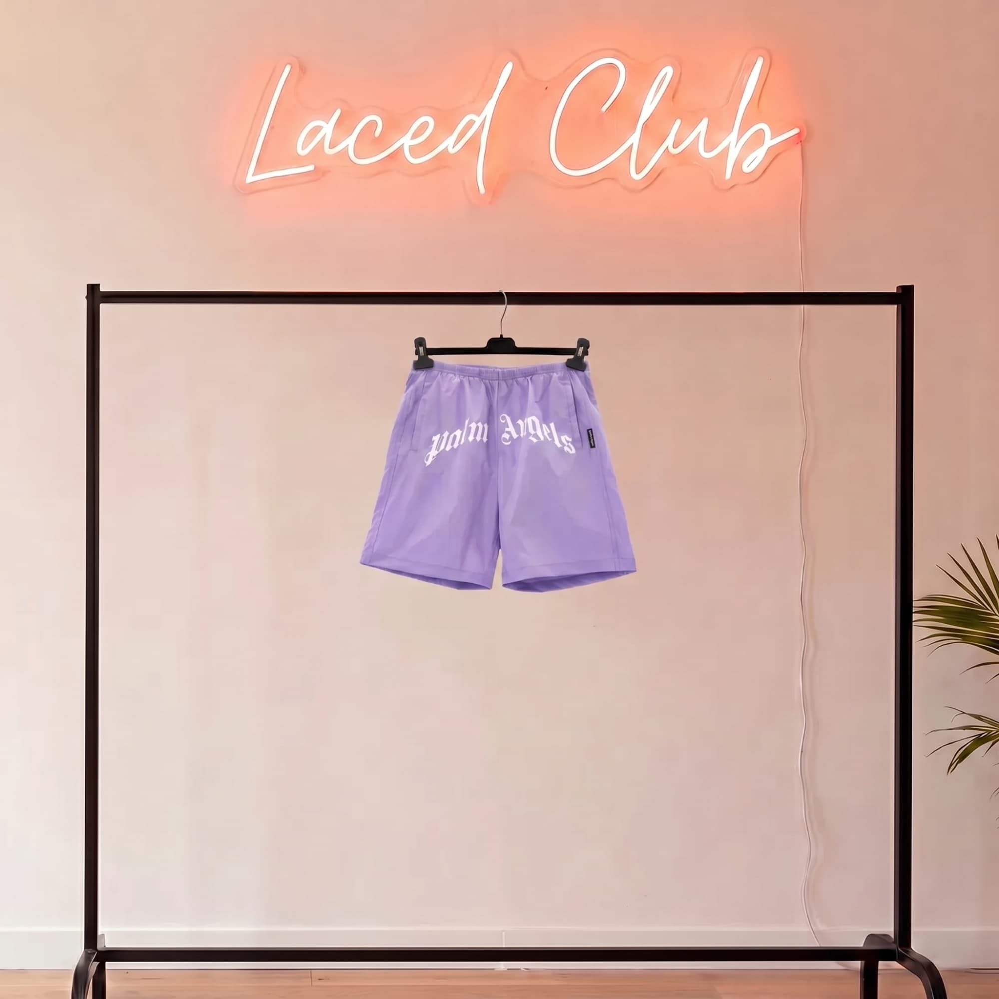 Palm Angels Curved Logo Swim Short — Violet / White