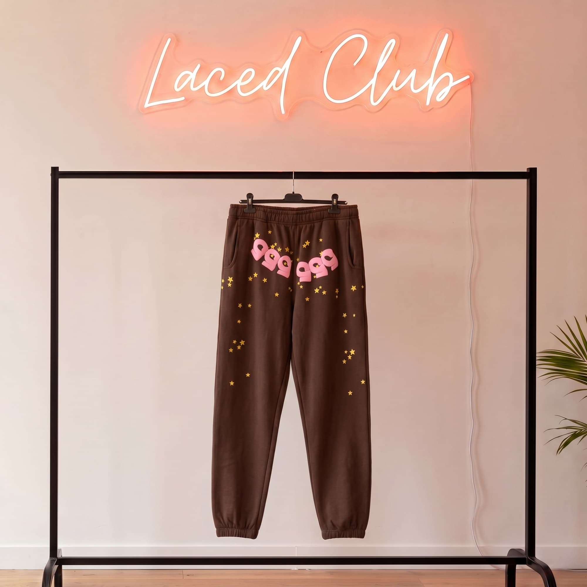 Sp5der Number 555 Sweatpants — Brown/Pink